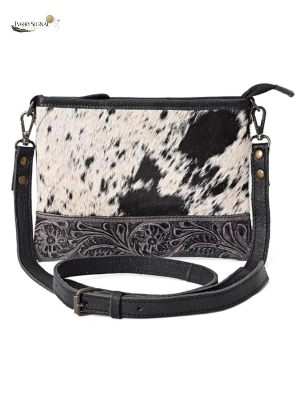 Western Cowhide Tooled Leather Small Crossbody Bag Cowgirl Fashion Purse
